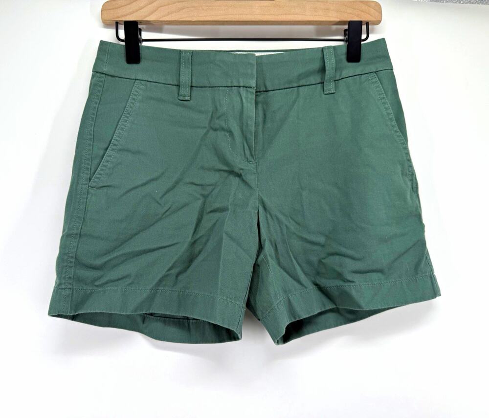 J.CREW Women Green Twill Chino Shorts 5" Inseam Size 00 Pockets 100% Cotton NWT